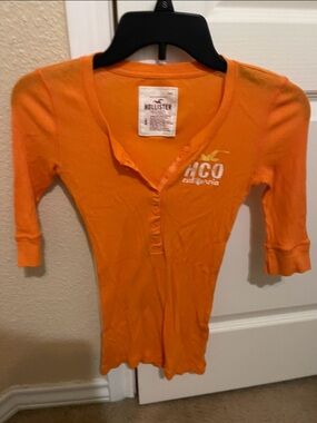 Hollister Bright Orange Button-Down Henley Top